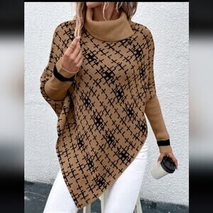 Asymmetrical Dolman Poncho Style Turtleneck Sweater Sz Medium
